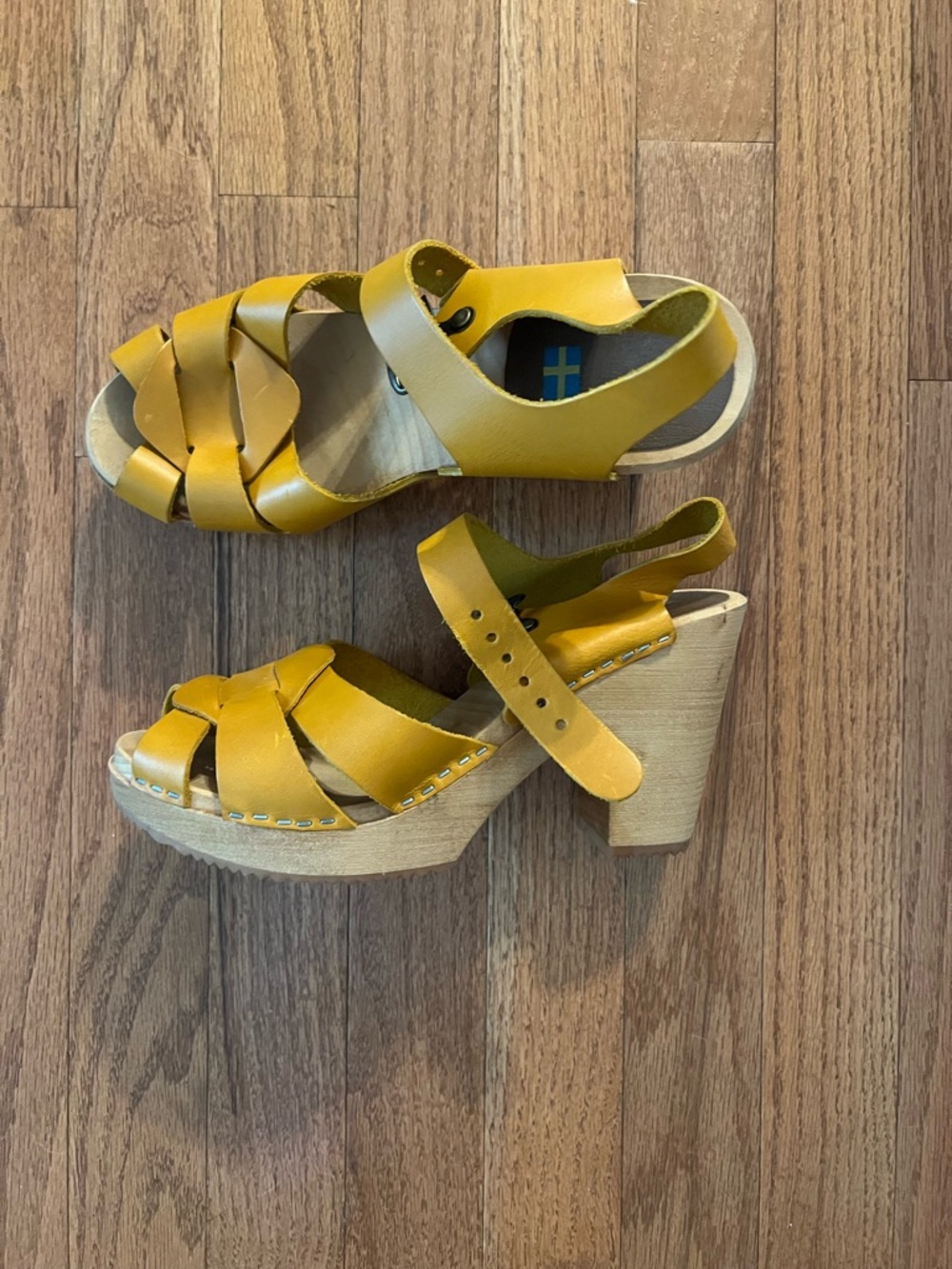 MIA Mustard Yellow Woven Leather Platform Sandals